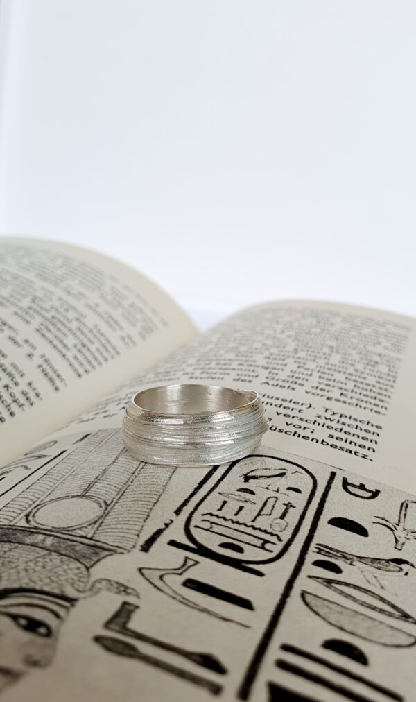 Silberring strukturring auf dem Buch