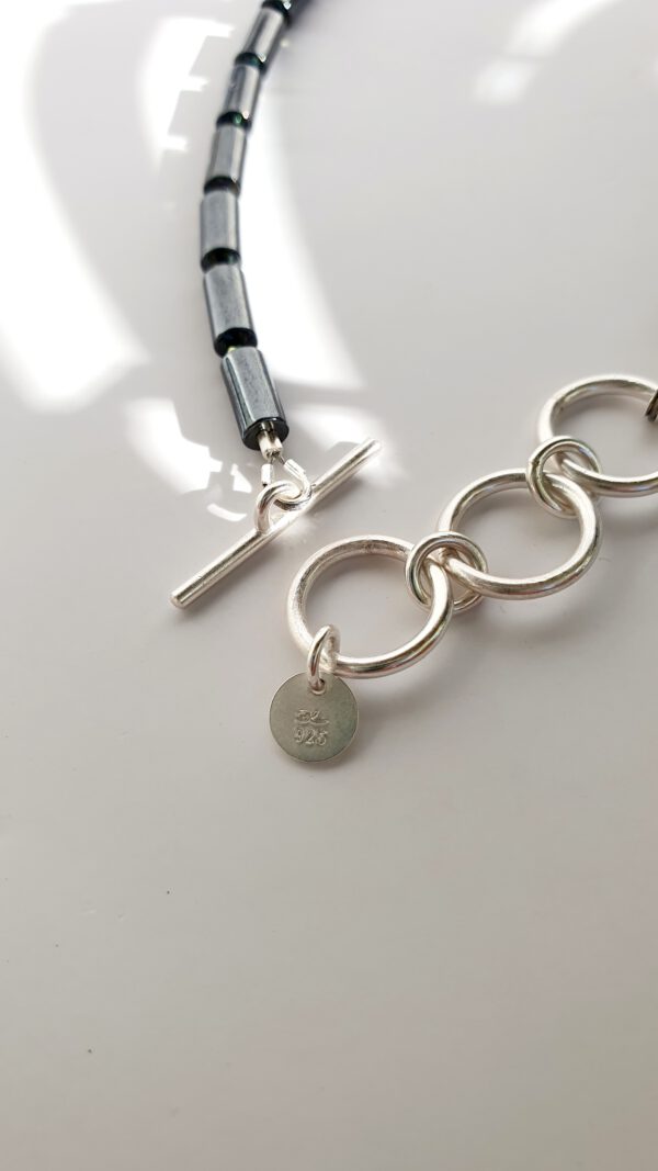 Markante Stein Silber Fußkette Hämatit und Malachit