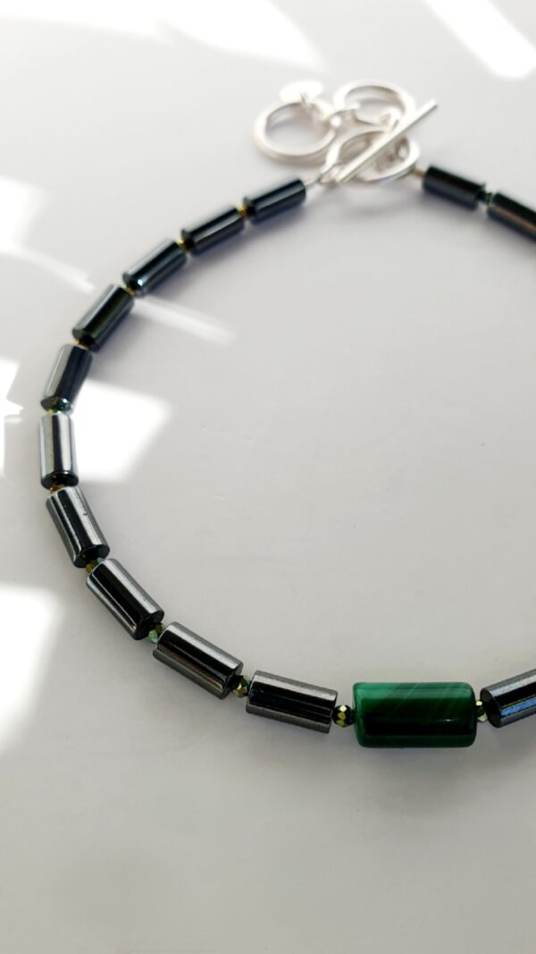 Stein Silber Fußkette Hämatit und Malachit Unisex