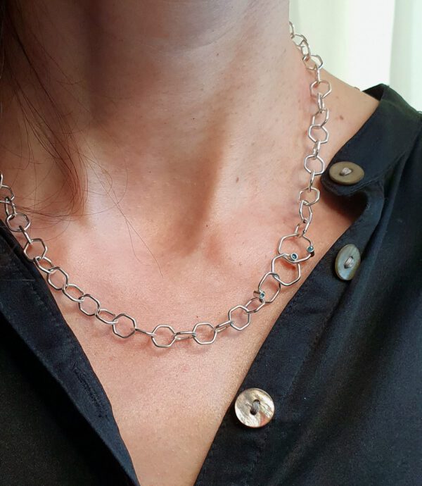 Handgemachte Silberkette 925 London Blue Topas Halskette Geometrische Gliederkette