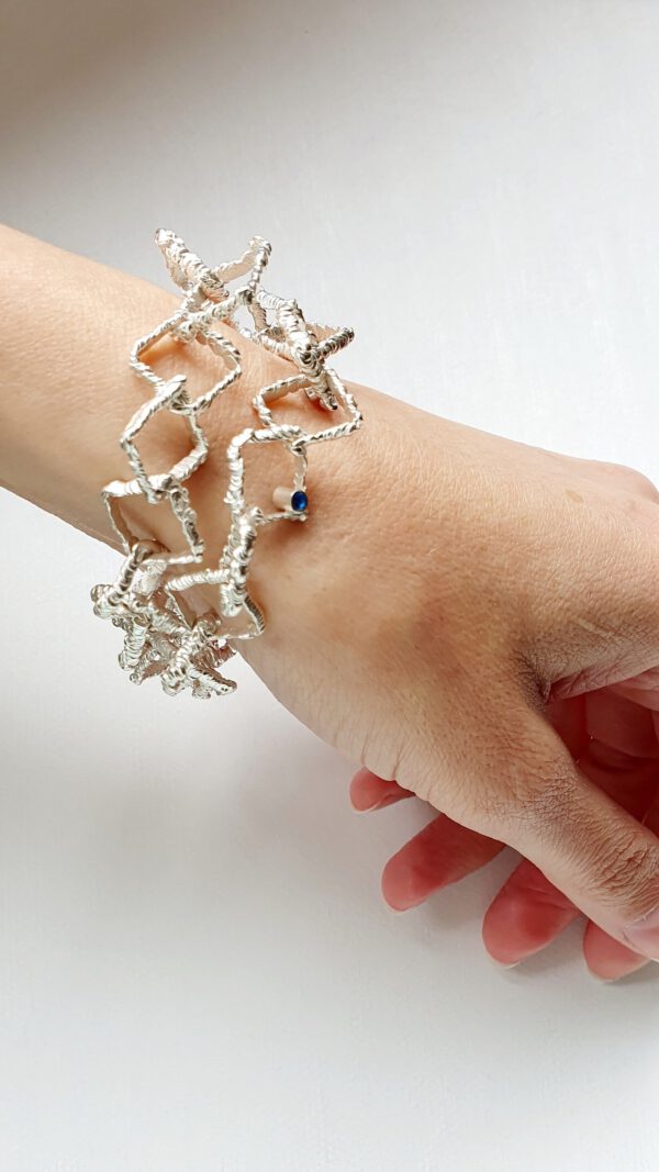 Design Halskette Silber 925 – viereckige Gliederkette mit Kaschmir Topas, handgemacht & minimalistisch